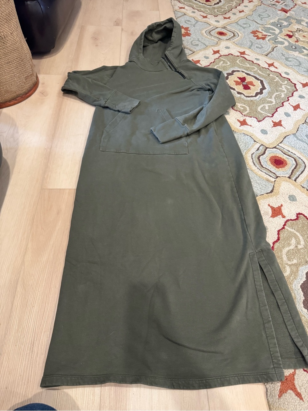 Marcella NYC Tompkins Asymmetric Hoodie Sweatshirt Dress Olive Green Large